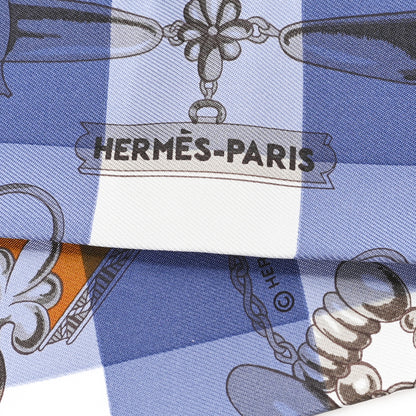 Hermes Silk Mors Et Gourmettes Vichy Twilly Bleu Jean Jaune D'Or White 3 of 4