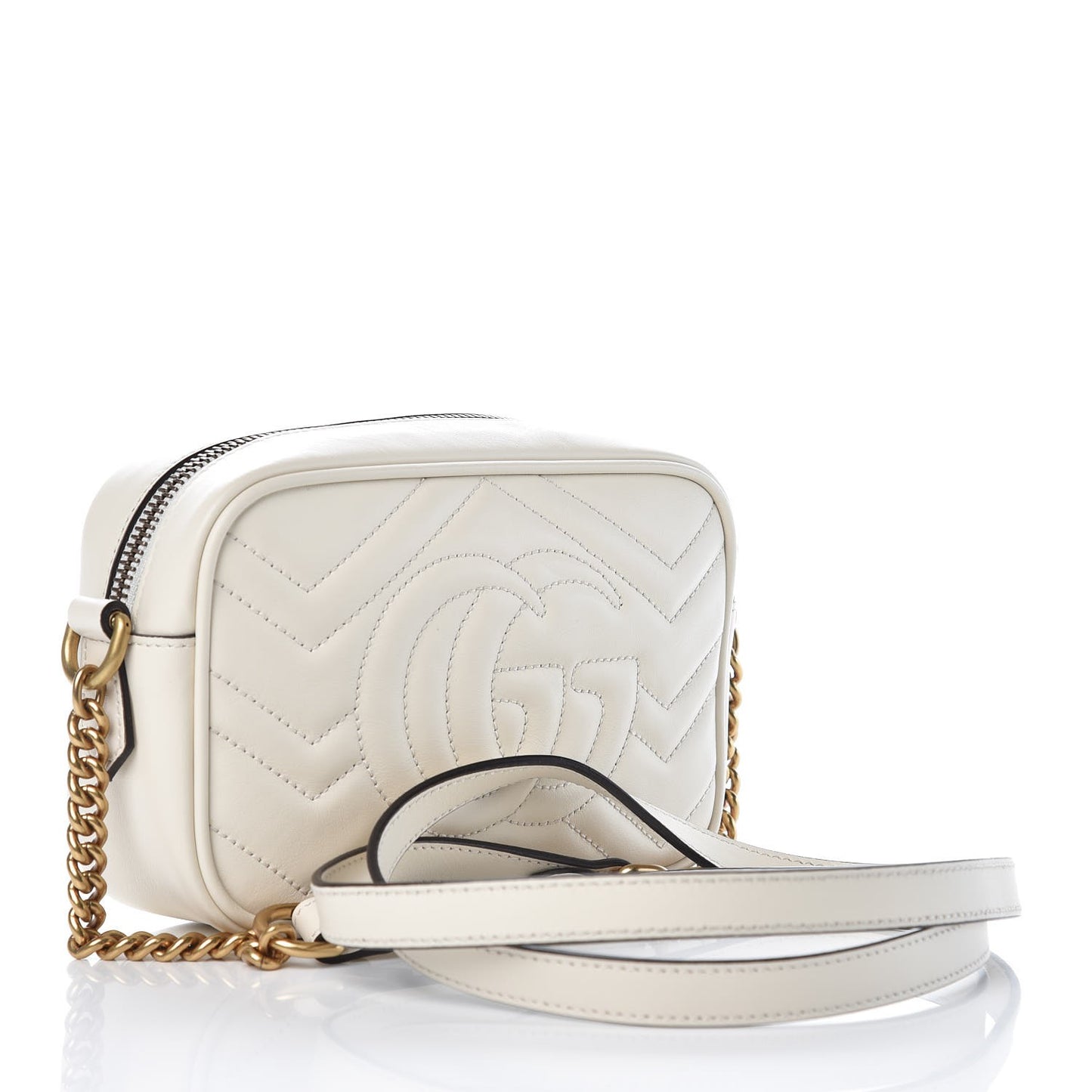 Calfskin Matelasse Mini GG Marmont Chain Shoulder Bag White