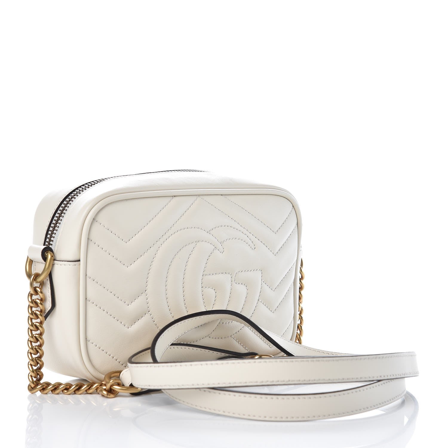 Gucci Calfskin Matelasse Mini GG Marmont Chain Shoulder Bag White 3 of 7