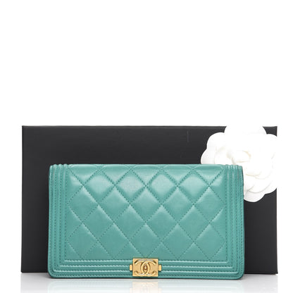 Chanel Lambskin Quilted Boy Yen Wallet Green 13 of 13