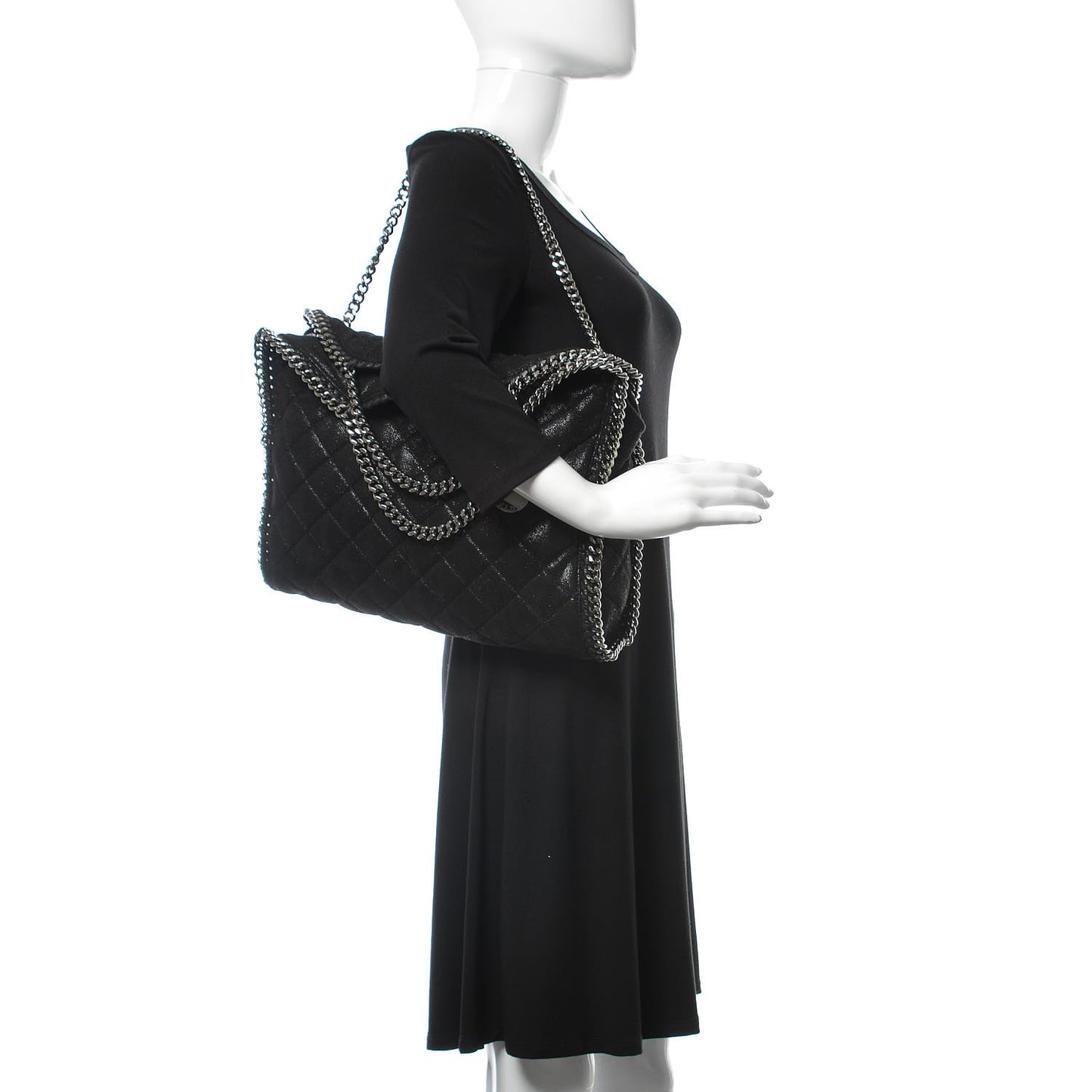 Shaggy Deer Quilted Falabella Fold Over Tote Black