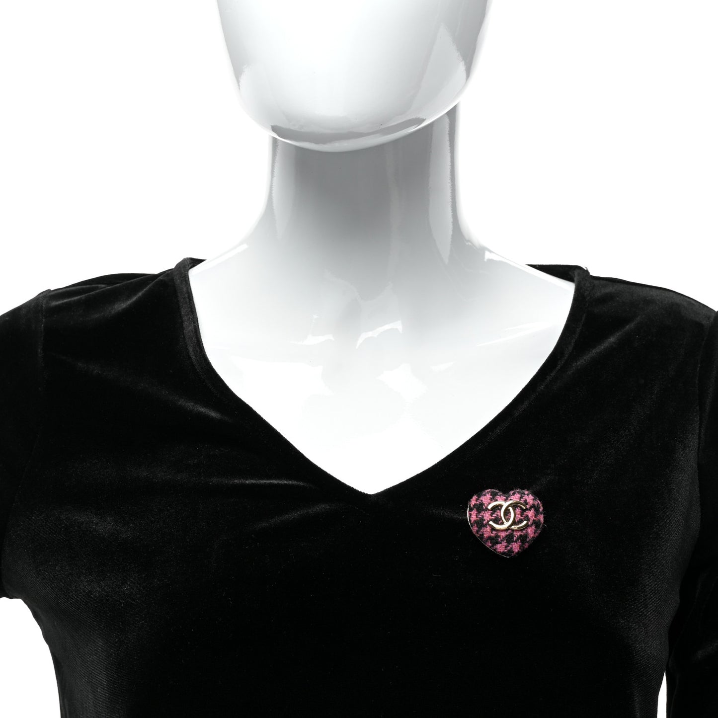 Tweed CC Heart Brooch Pink Black Gold