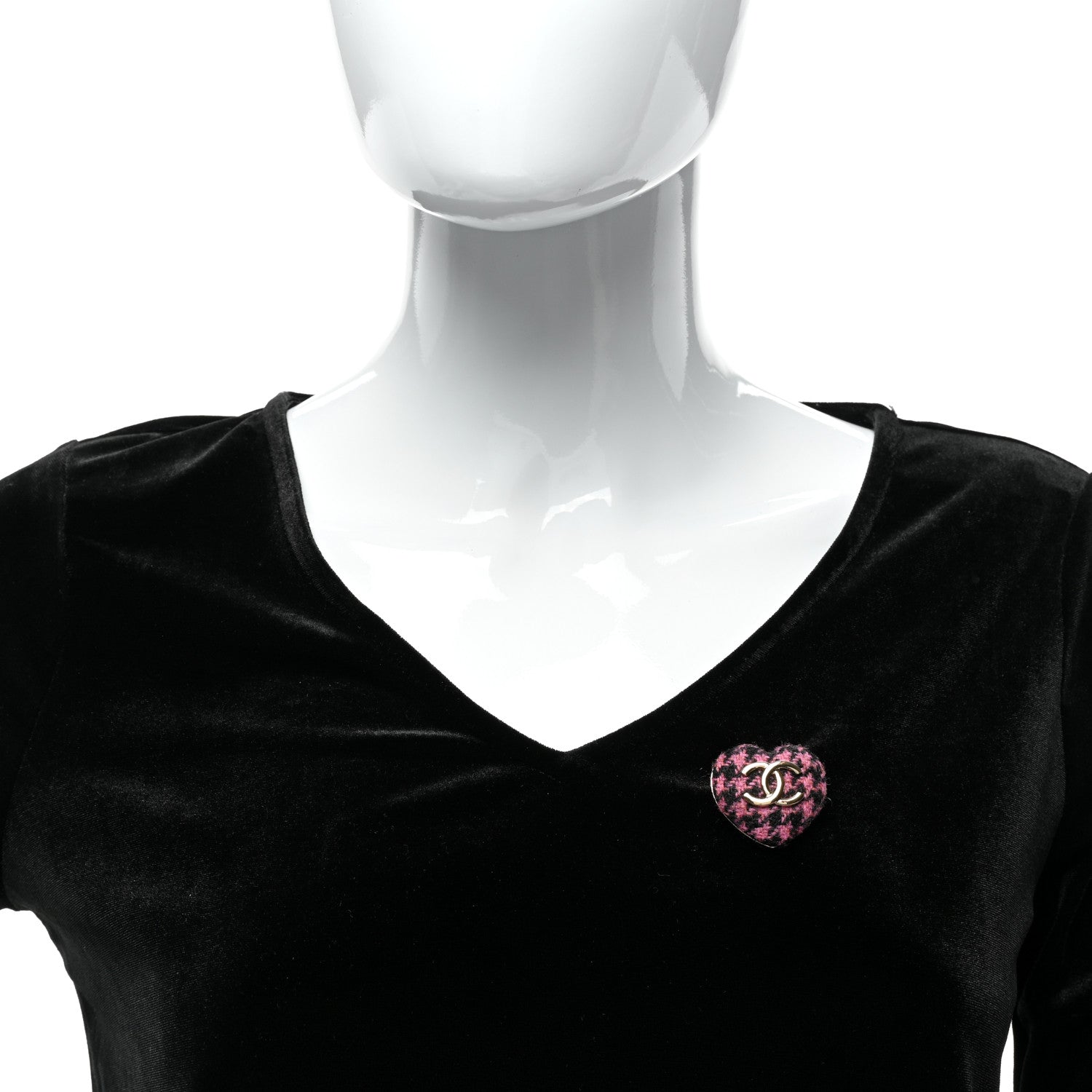 Chanel Tweed CC Heart Brooch Pink Black Gold 3 of 5