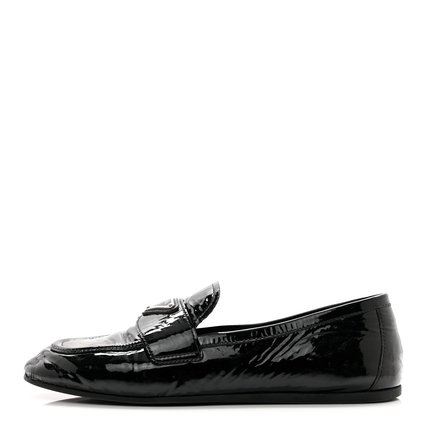 Prada Naplak Metal Triangle Logo Loafers 38 Black 1 of 9