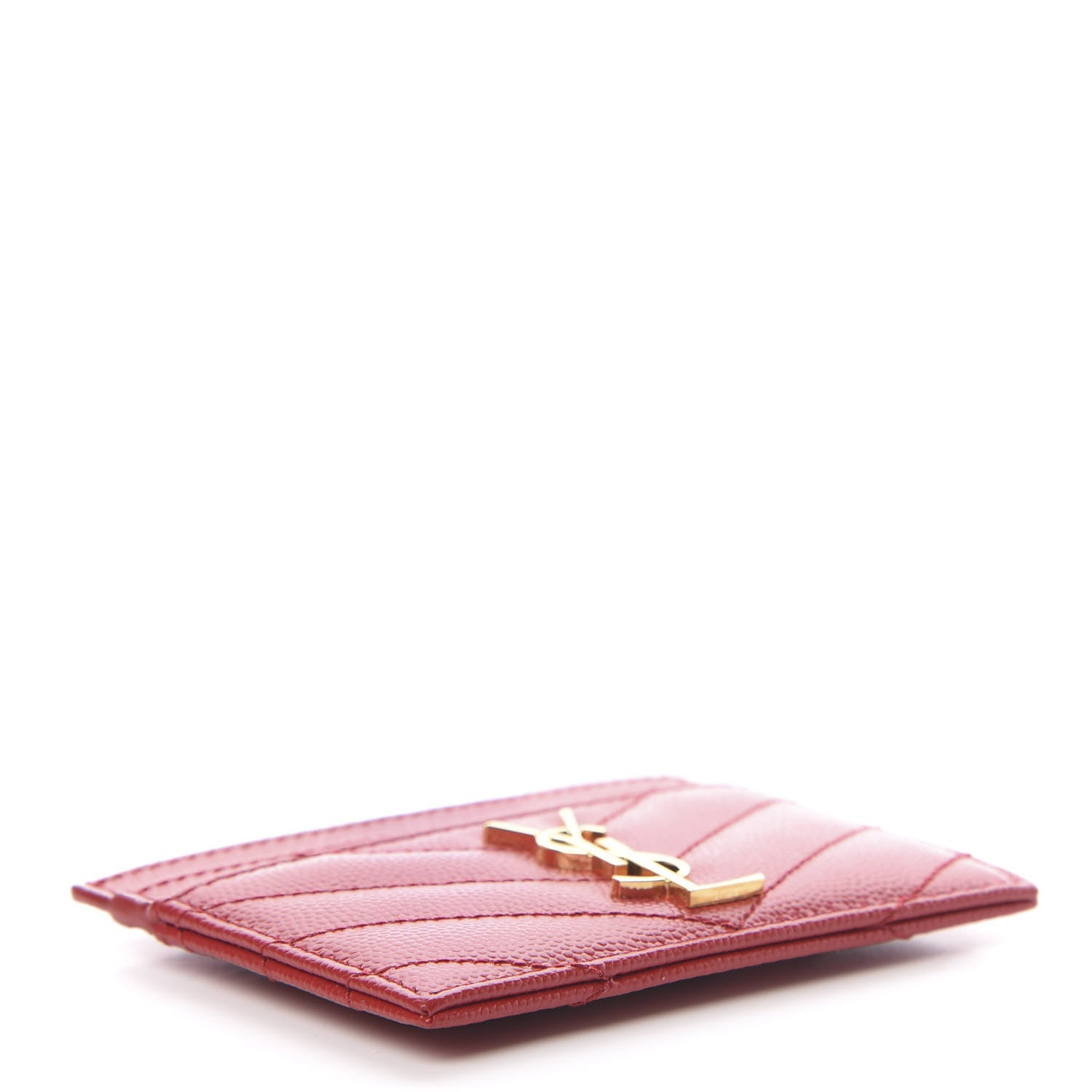 Saint Laurent Grain De Poudre Matelasse Chevron Monogram Credit Card Case Rouge Eros 4 of 8