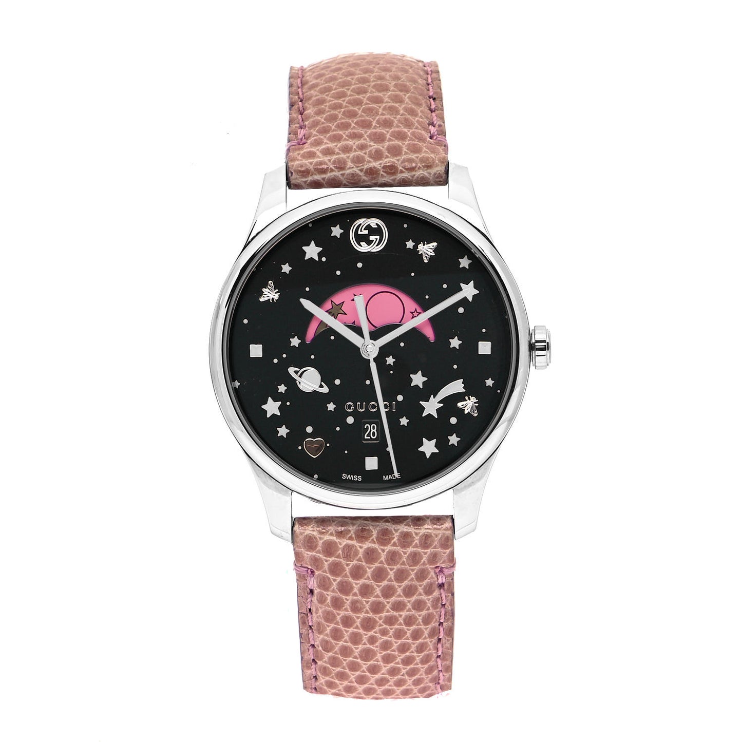 Stainless Steel Lizard 38mm G-Timeless Moonphase Star Planet Quartz Watch Black