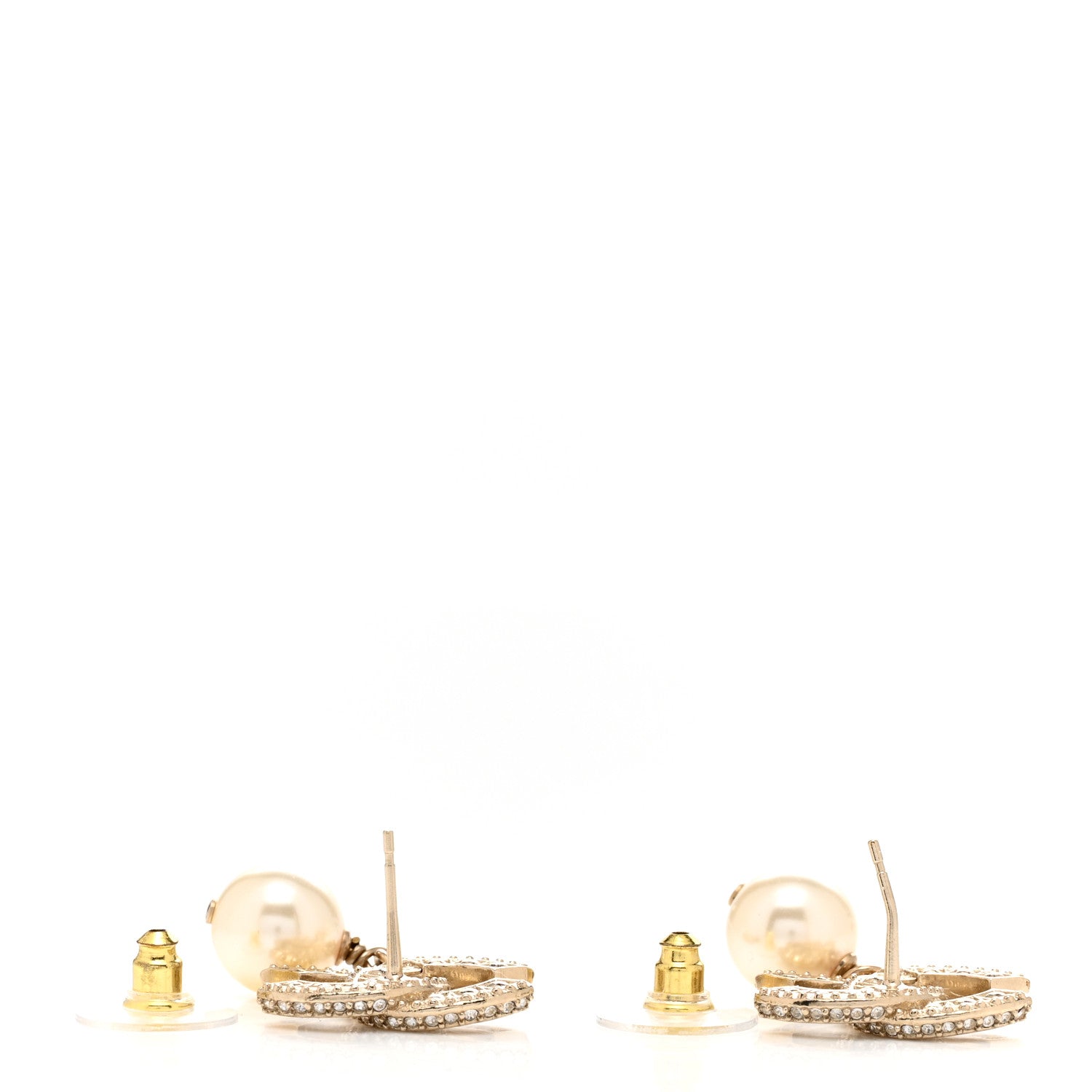 Chanel Crystal Pearl CC Drop Earrings Gold 3 of 4