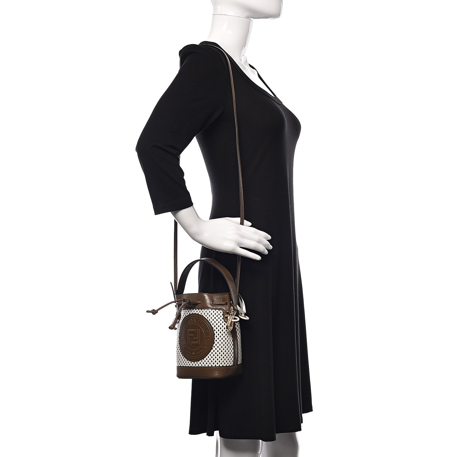 Fendi Vitello Liberty Glossy Lambskin F is Fendi Perforated Mini Mon Tresor Bucket Bag White Ice Rust Maya 2 of 12