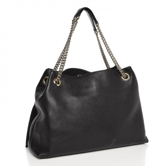 Pebbled Calfskin Medium Soho Chain Shoulder Bag Black