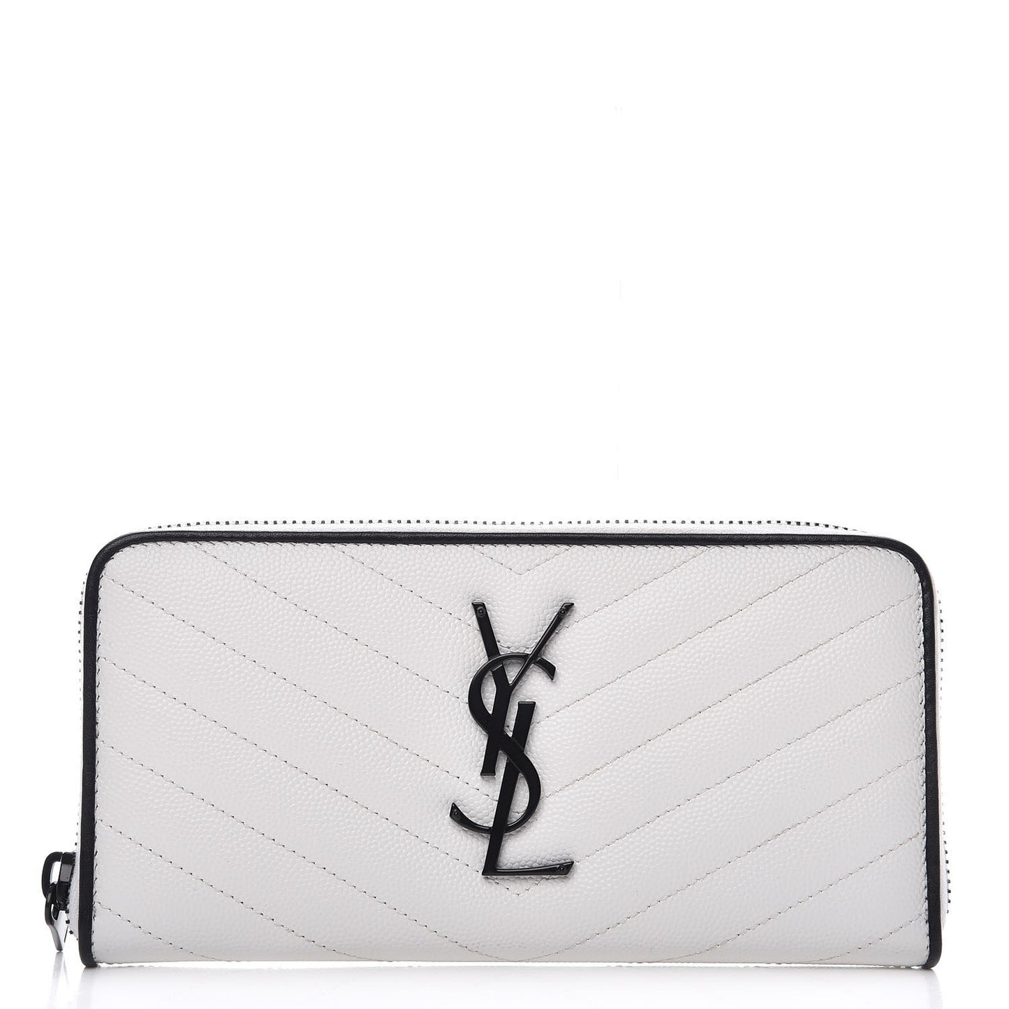 Grain De Poudre Matelasse Chevron Monogram Zip Around Wallet Black Bianco Ottico