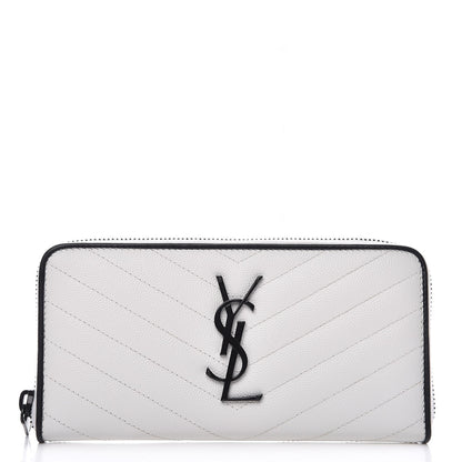 Saint Laurent Grain De Poudre Matelasse Chevron Monogram Zip Around Wallet Black Bianco Ottico 1 of 7