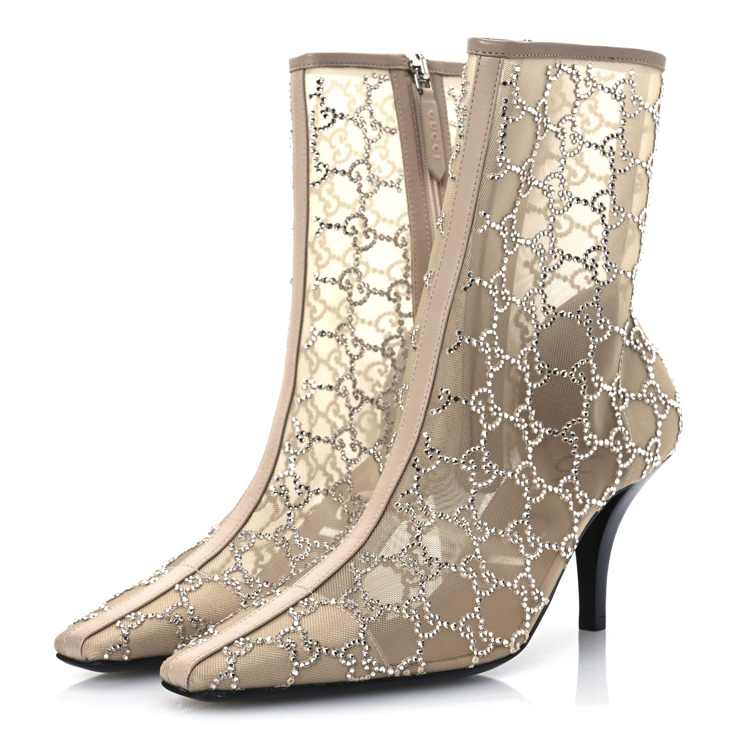 Gucci Tela Retino Kid Scamosciato Crystal GG Monogram Square Demi Boot 38.5 Light Powder Skin Rose 4 of 13