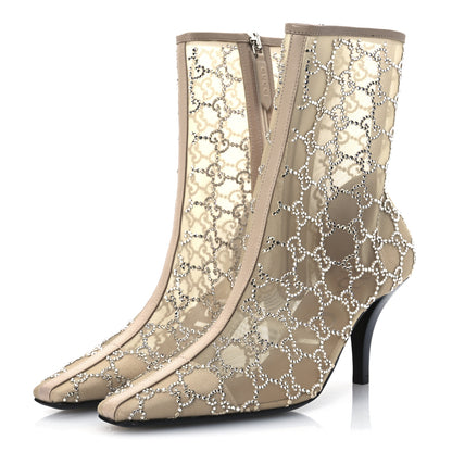 Gucci Tela Retino Kid Scamosciato Crystal GG Monogram Square Demi Boot 38.5 Light Powder Skin Rose 4 of 13