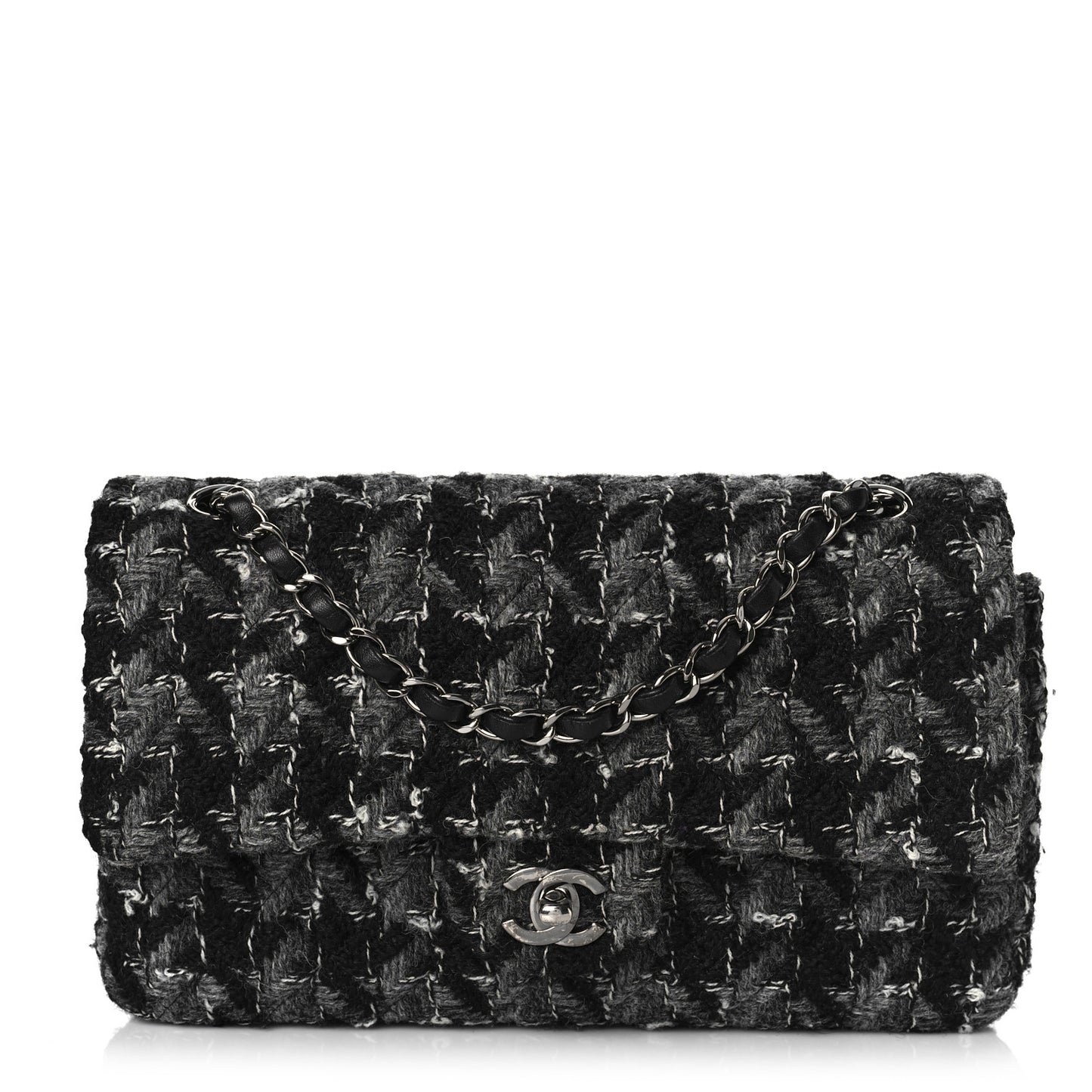 Tweed Medium Double Flap Black Grey