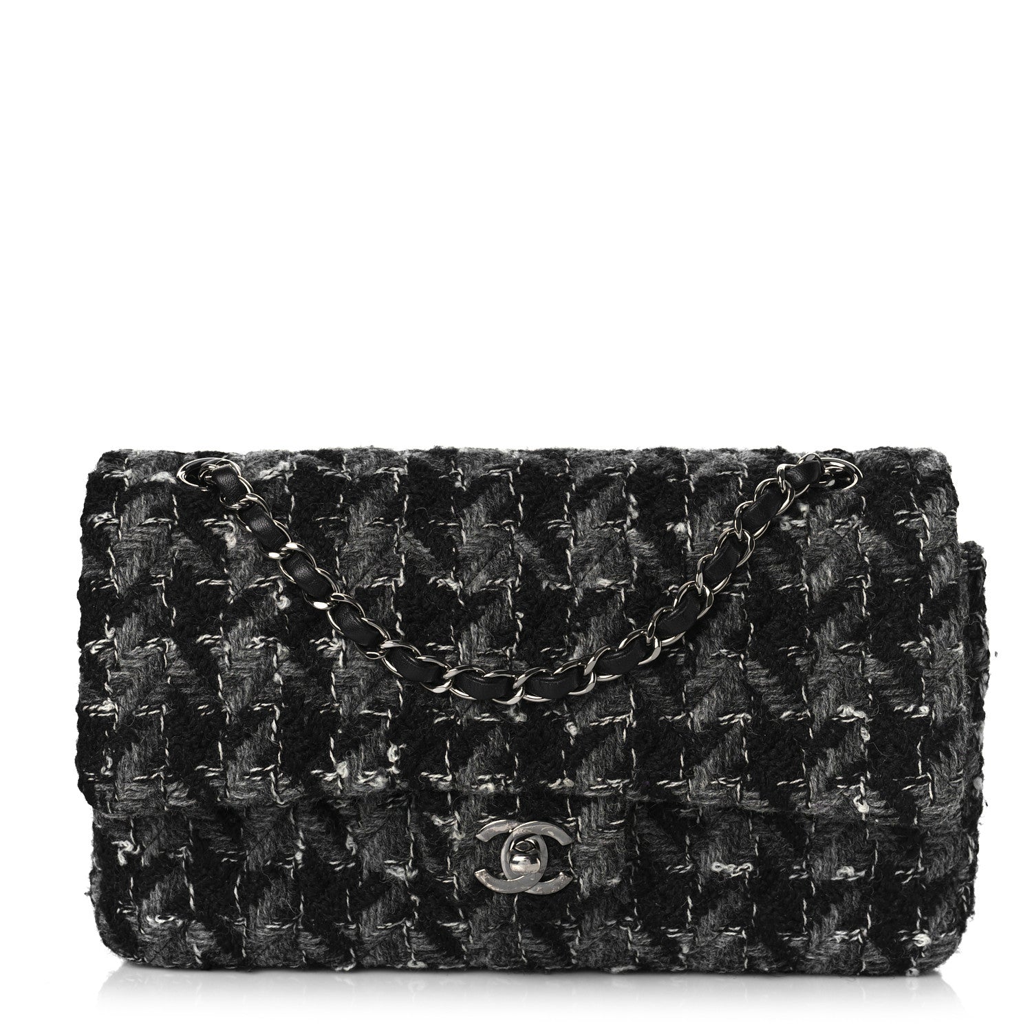 Chanel Tweed Medium Double Flap Black Grey 1 of 9