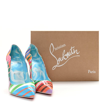 Christian Louboutin Patent Striped Grand Bain Swimming Pool Hot Chick 100 Pumps 36 Multicolor Lin Blue White 9 of 9