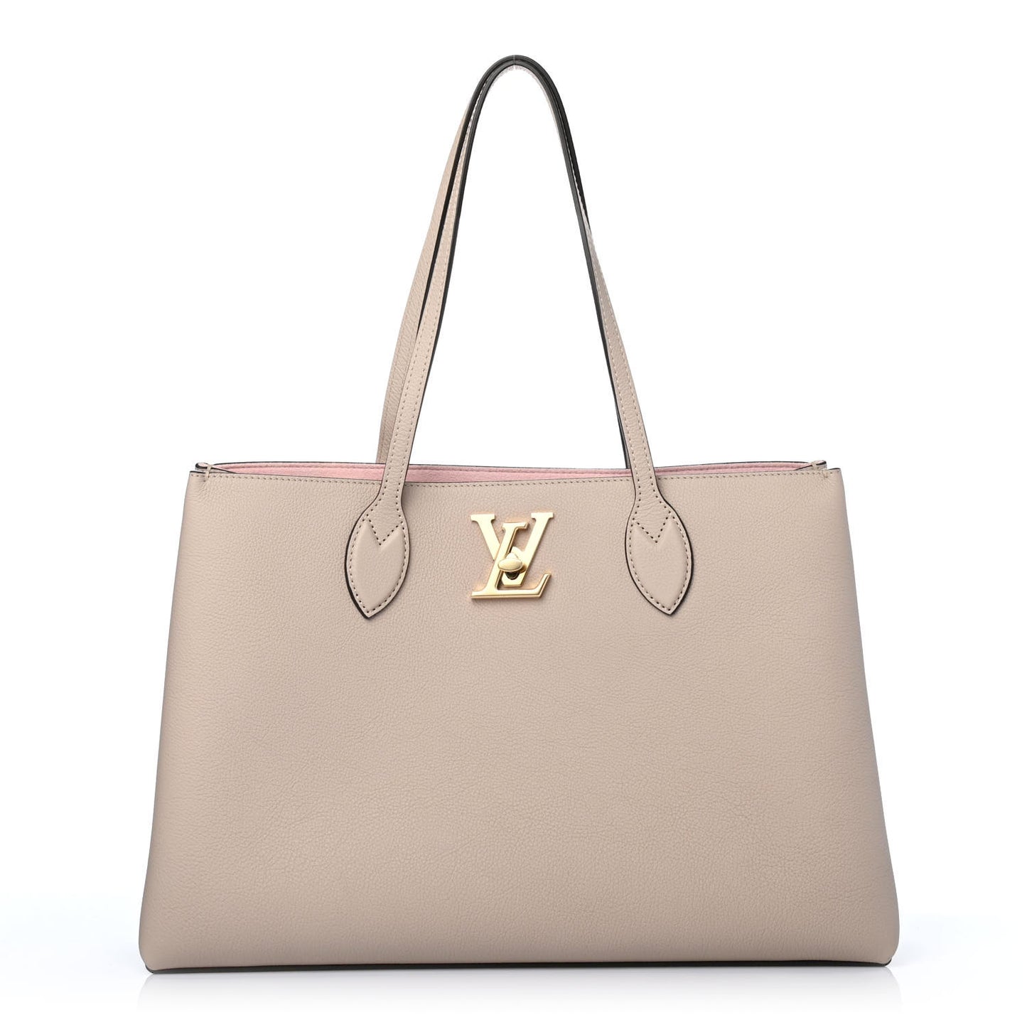 Grained Calfskin Lockme Shopper Greige