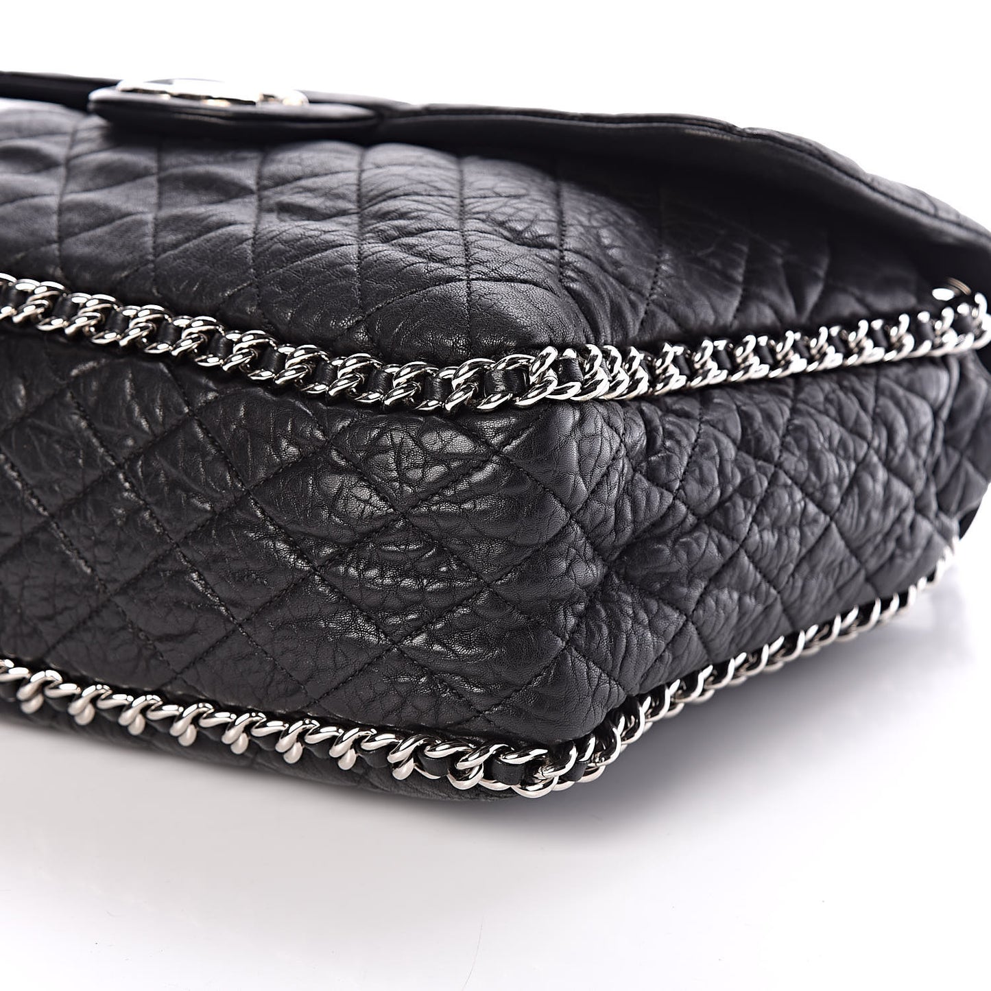 Washed Lambskin Quilted Maxi Chain Around Flap Black