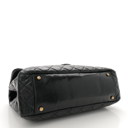 Chanel Glazed Calfskin Castle Rock Large Flap Black Burgundy 4 of 11