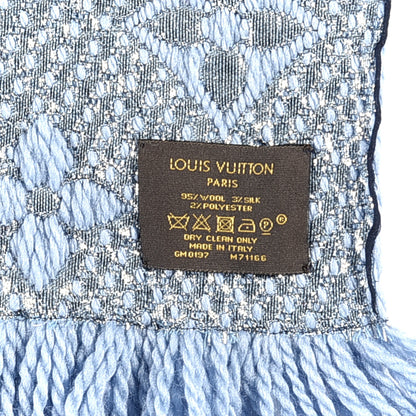Louis Vuitton Wool Silk Logomania Shine Scarf Blue 5 of 6