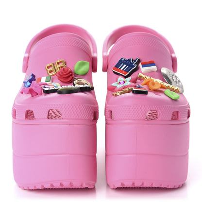 Balenciaga X CROCS Rubber Textured Womens Platform Sandals 37 Rose Bonbon 2 of 10