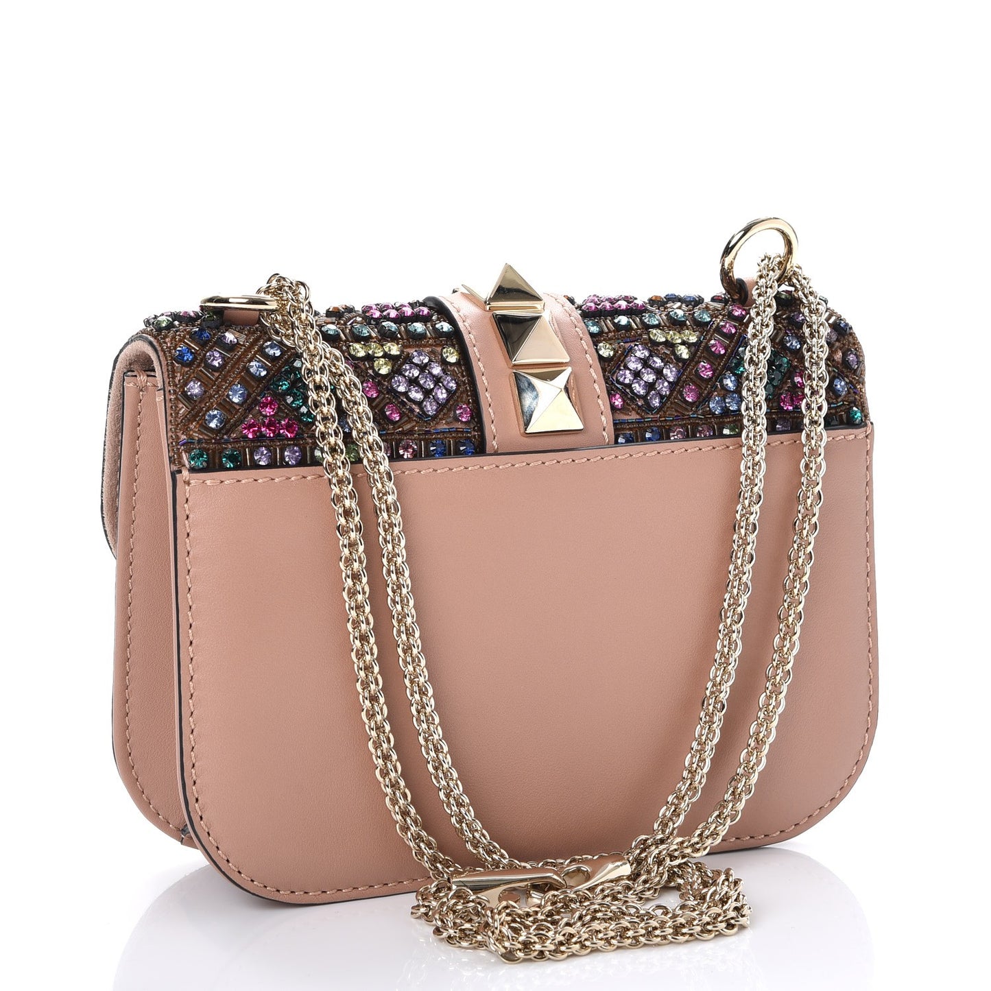 Vitello Crystal Embellished Small Glam Lock Rockstud Flap Multicolor