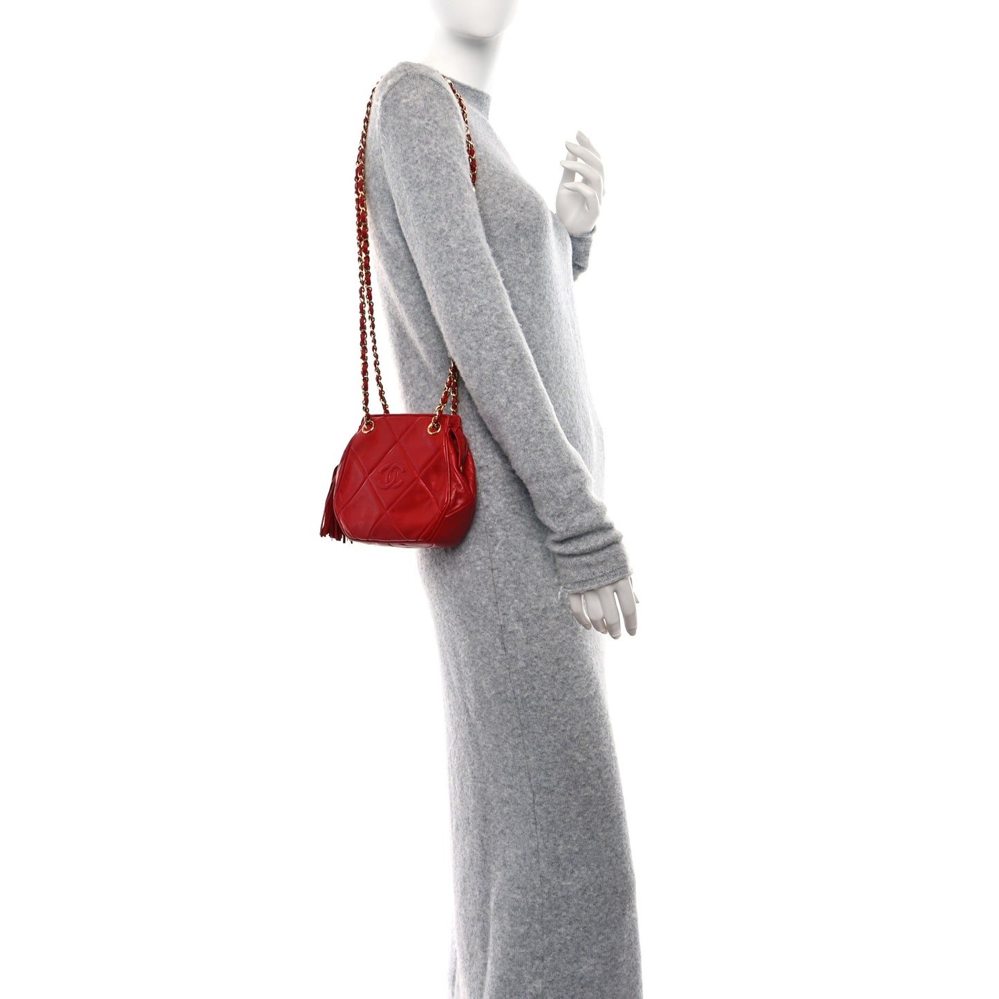 Lambskin Diamond Quilted CC Tassel Crossbody Bag Red
