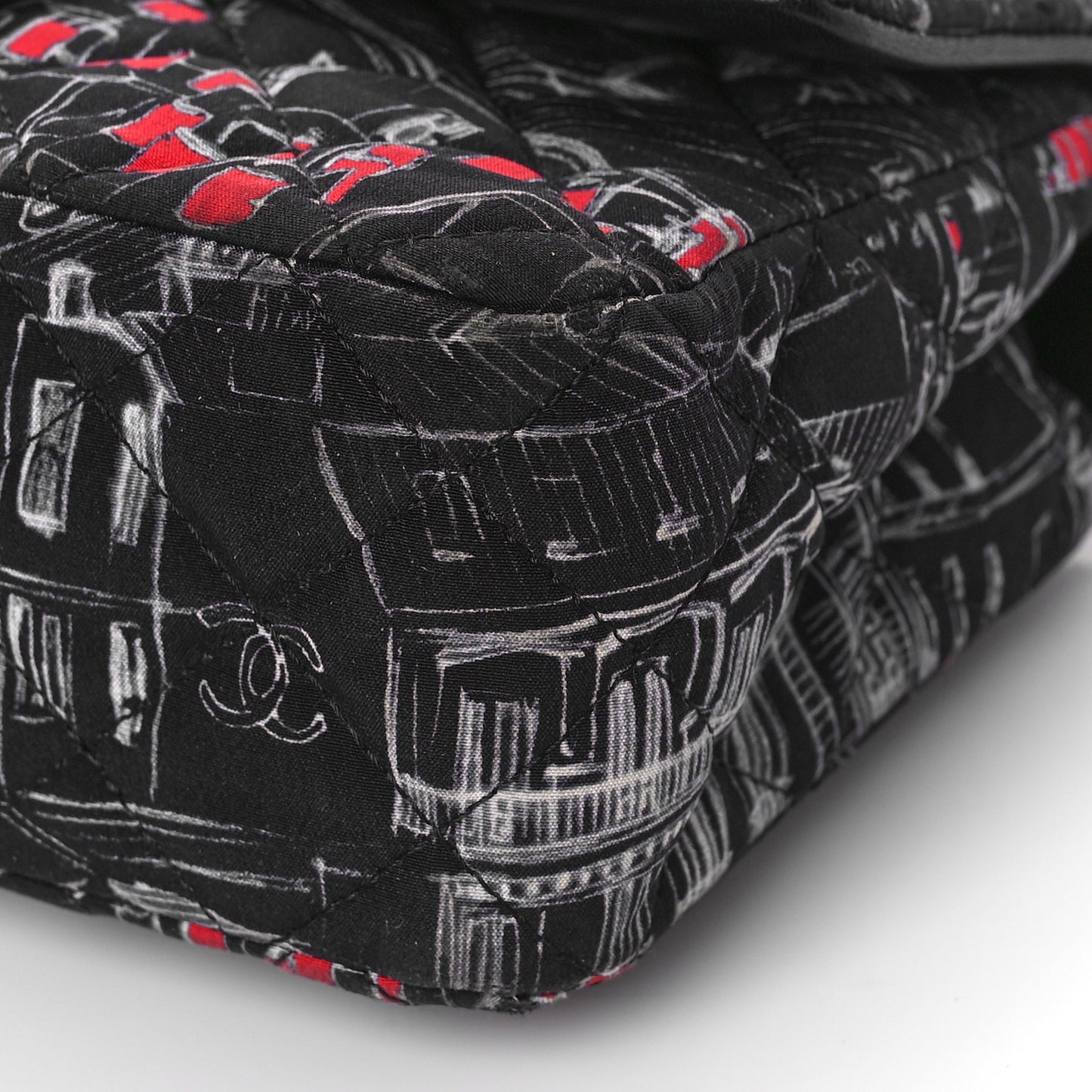 Fabric Printed Paris Rooftops Quilted Mini Rectangular Flap Black Red White