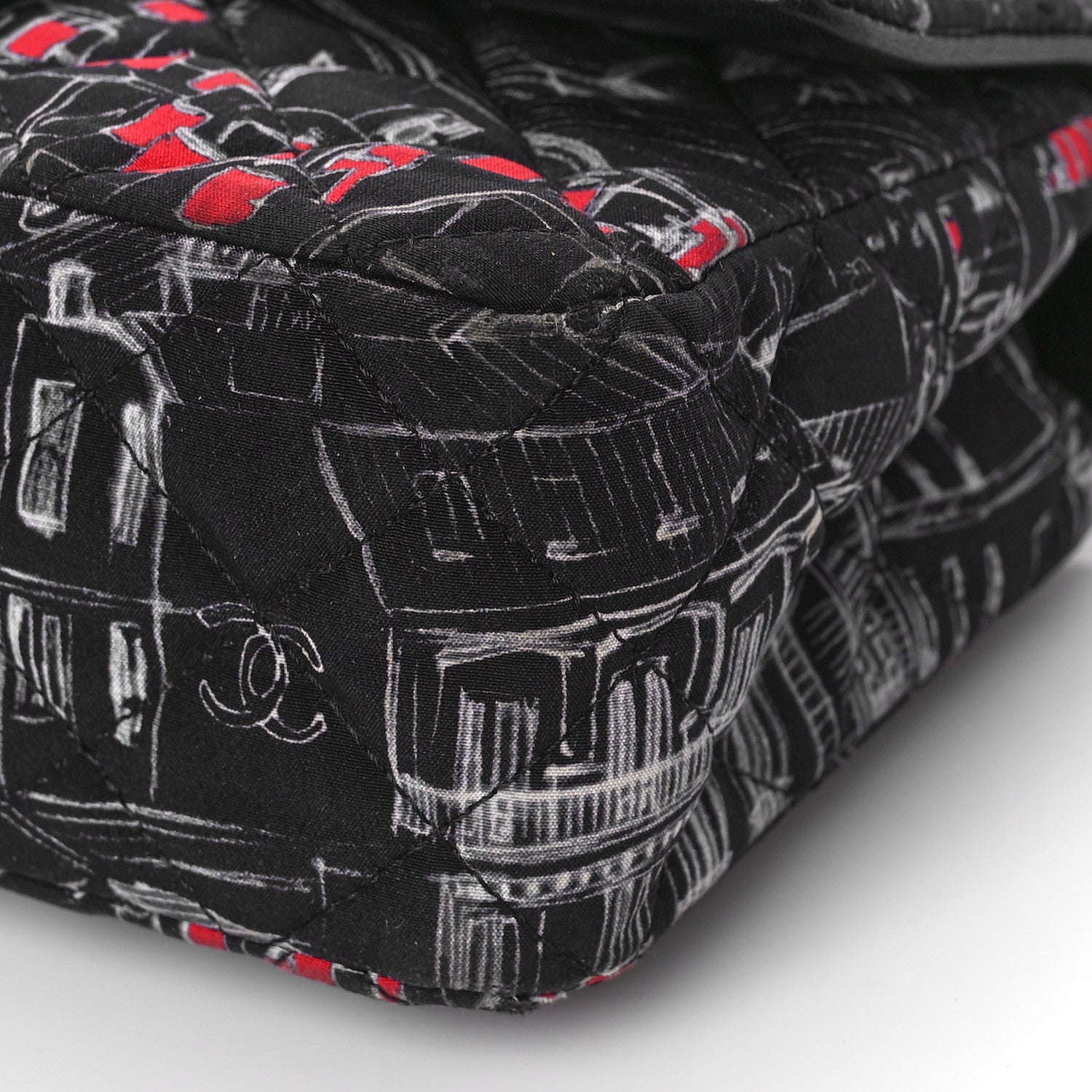 Chanel Fabric Printed Paris Rooftops Quilted Mini Rectangular Flap Black Red White 9 of 9