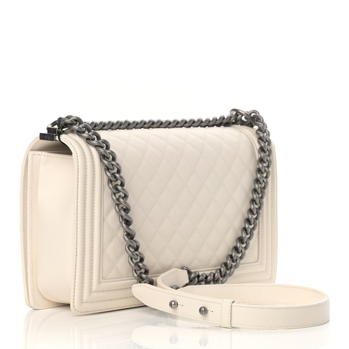 Caviar Quilted New Medium Boy Flap Ivory
