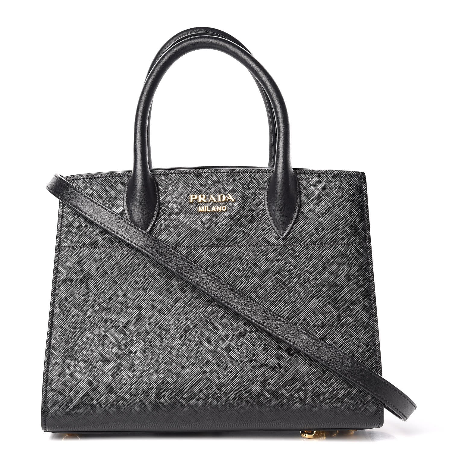 Prada Saffiano City Calfskin Small Bibliothèque Top Handle Black Fuoco 1 of 9