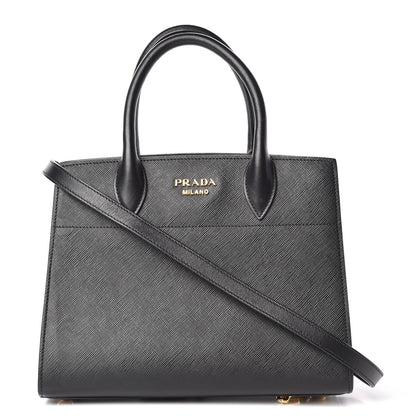 Prada Saffiano City Calfskin Small Bibliothèque Top Handle Black Fuoco 1 of 9