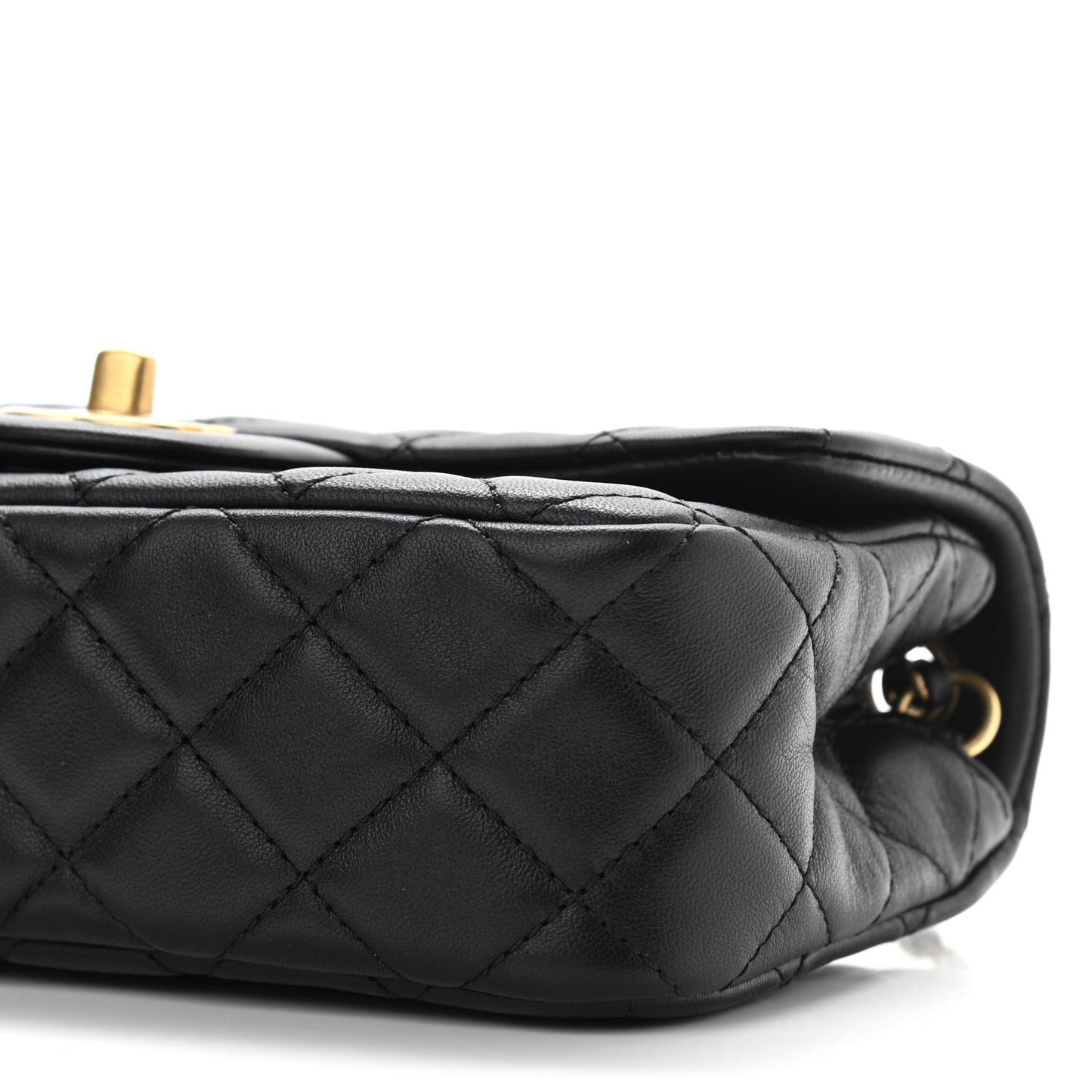 Lambskin Quilted Mini Rectangular Pearl Crush Flap Black