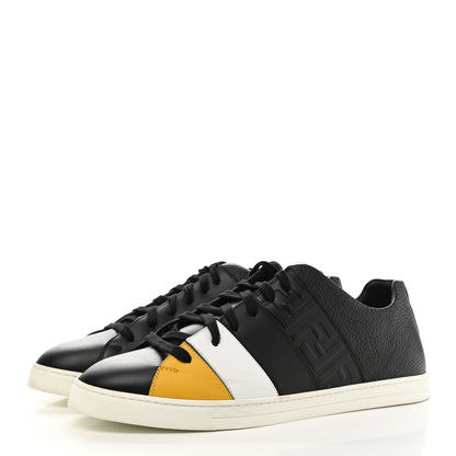 Fendi Calfskin Vitello FF Embossed Mens Low Top Sneakers 11 Black Yellow Ultra White 3 of 9
