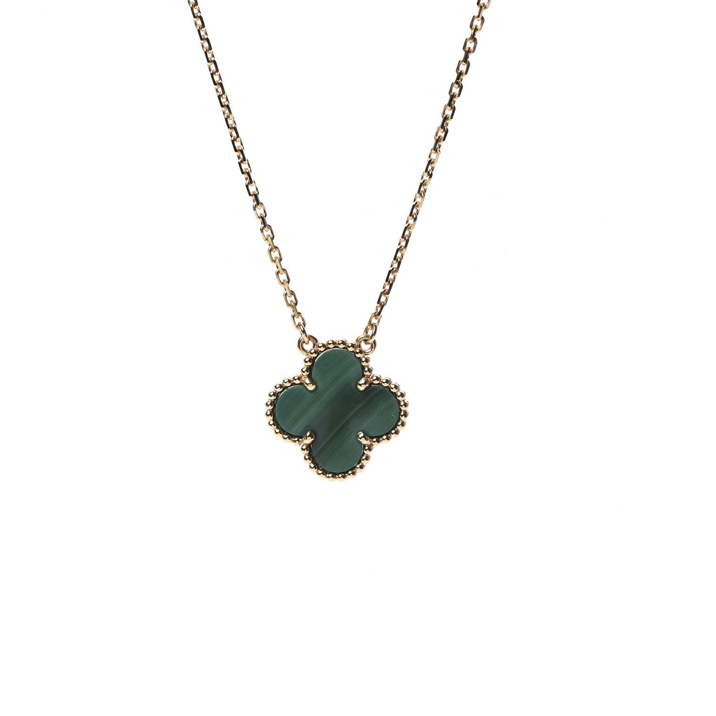 18K Yellow Gold Malachite Vintage Alhambra Pendant Necklace