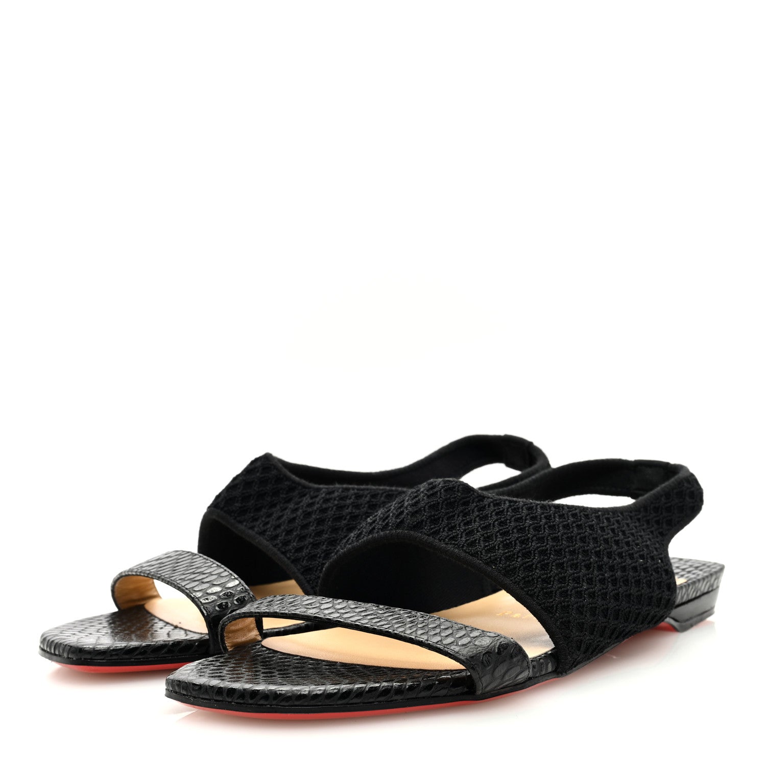 Christian Louboutin Calfskin Mesh Snakeskin Embossed Georgette Flats 37 Black 3 of 7
