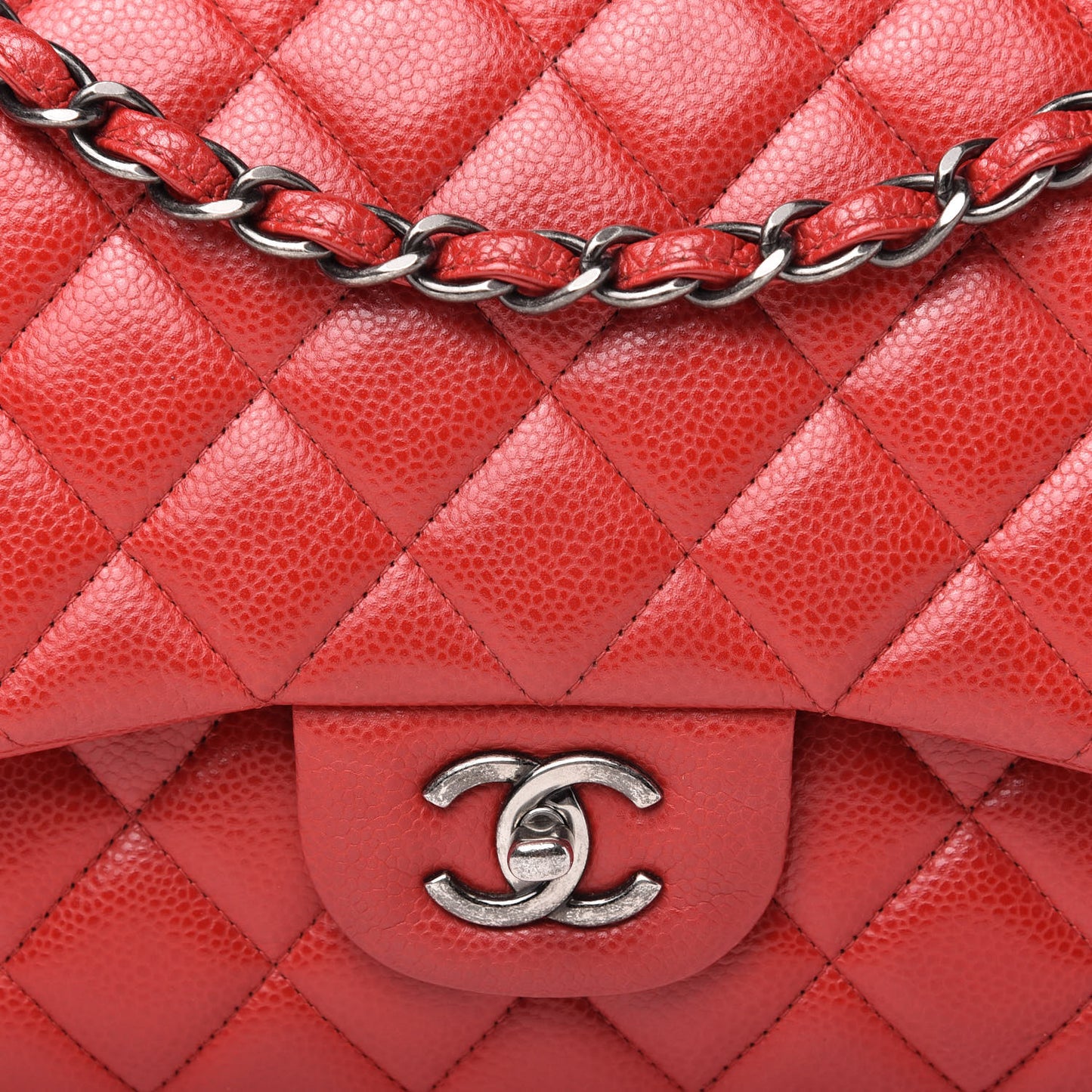 Caviar Quilted Jumbo Double Flap Red
