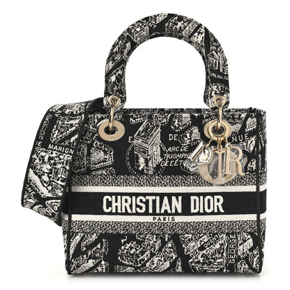 Christian Dior Canvas Embroidered Medium Plan de Paris Lady D-Lite Black White 1 of 8