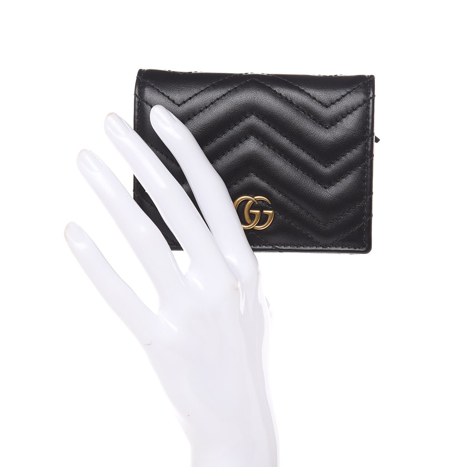 Gucci Calfskin Matelasse GG Marmont Card Case Wallet Black 2 of 8