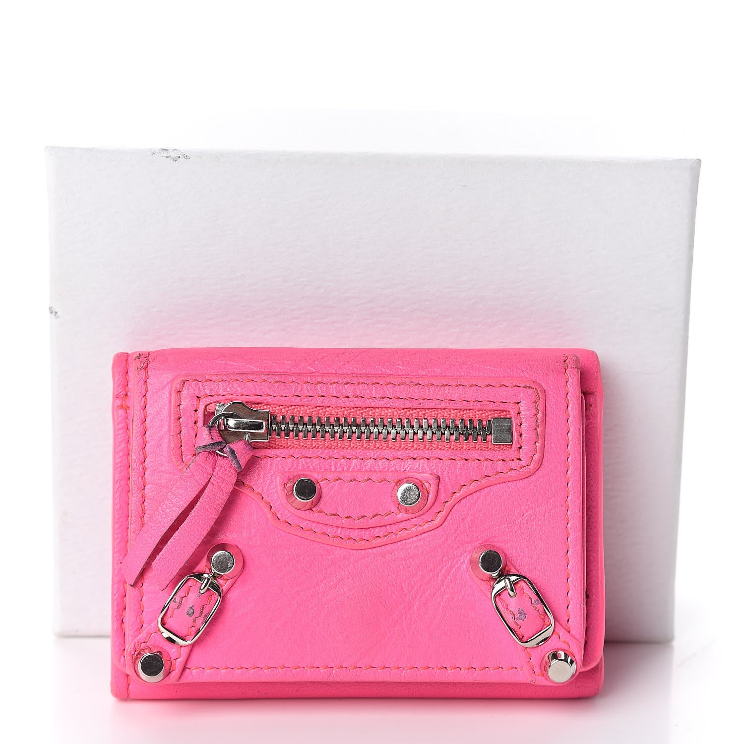 Balenciaga Agneau Arena Classic Hardware Mini Wallet Rose Fluo 12 of 12
