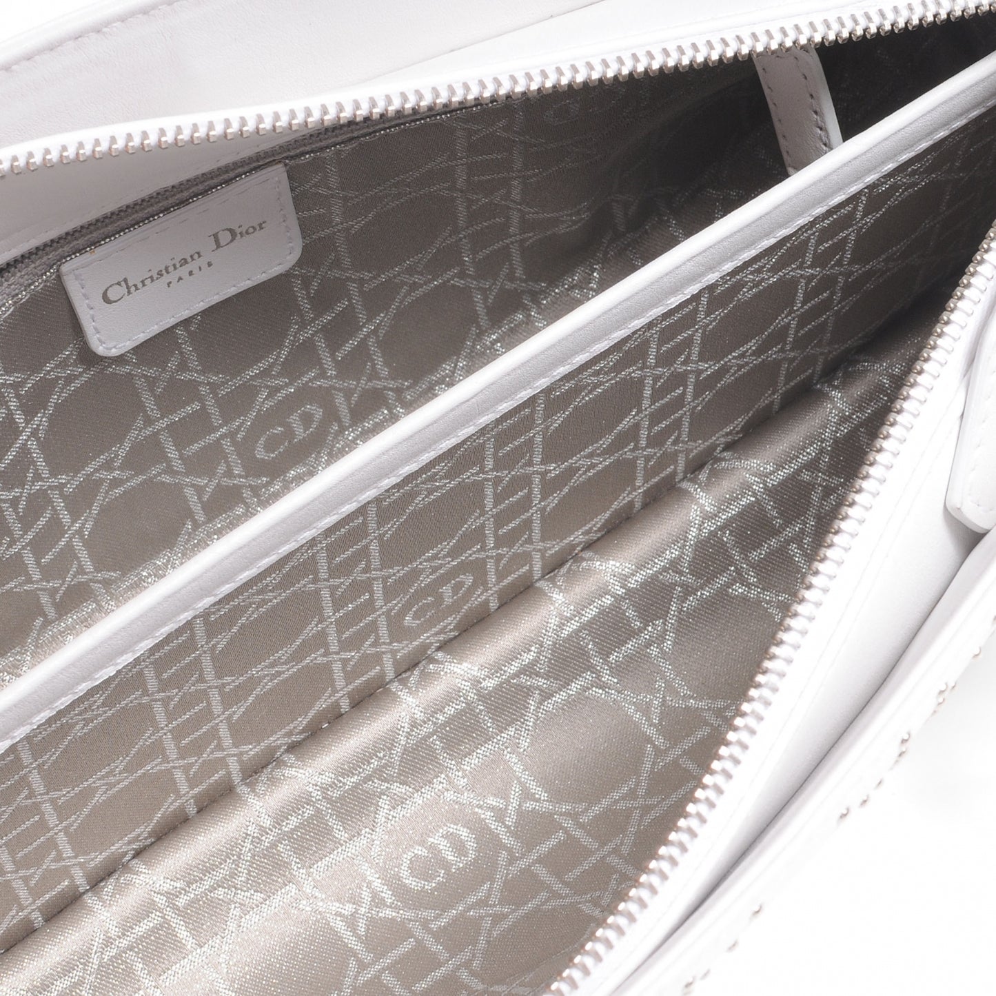 Lambskin Cannage Studded East West Lady Dior White