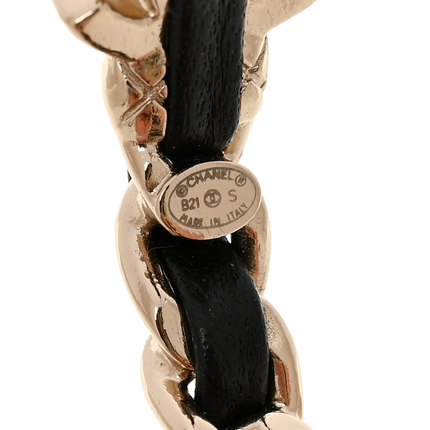 Metal Lambskin Quilted CC Turnlock Chain Hoop Earrings Gold Black