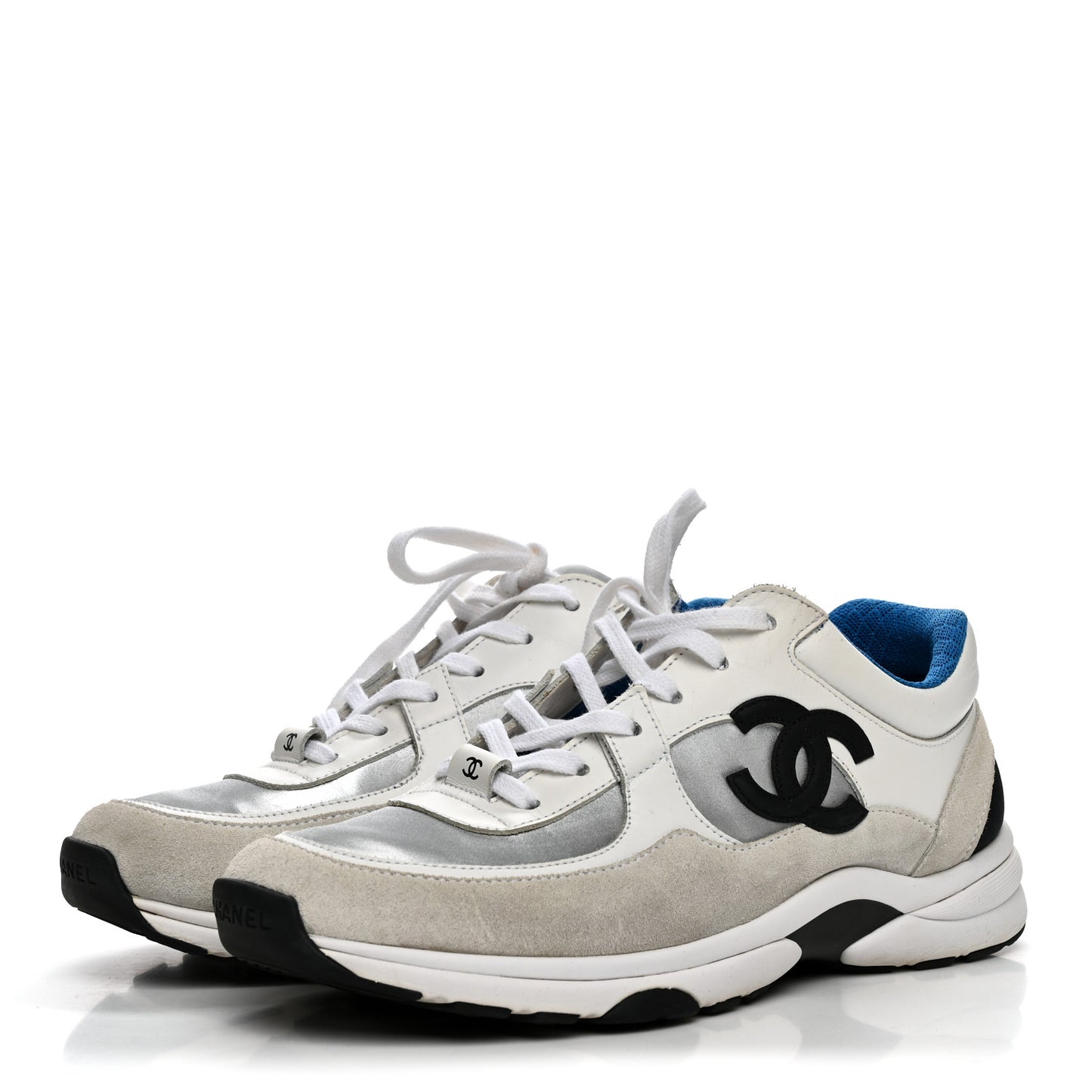 Calfskin Fabric Sneakers 39.5 White Silver Fluo Blue