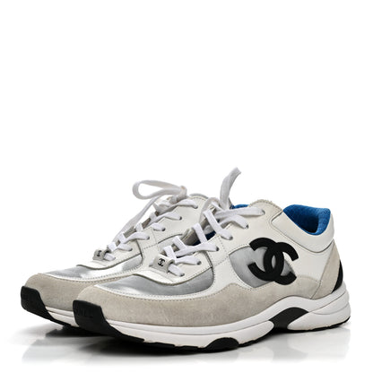 Chanel Calfskin Fabric Sneakers 39.5 White Silver Fluo Blue 4 of 10
