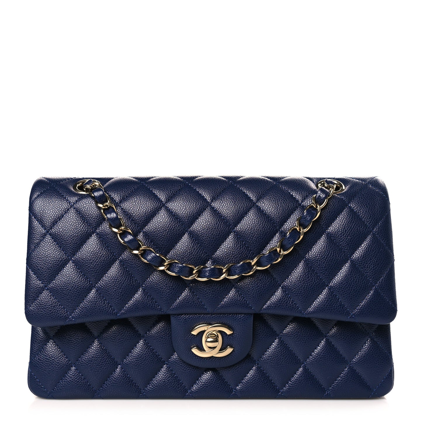 Caviar Quilted Medium Double Flap Navy