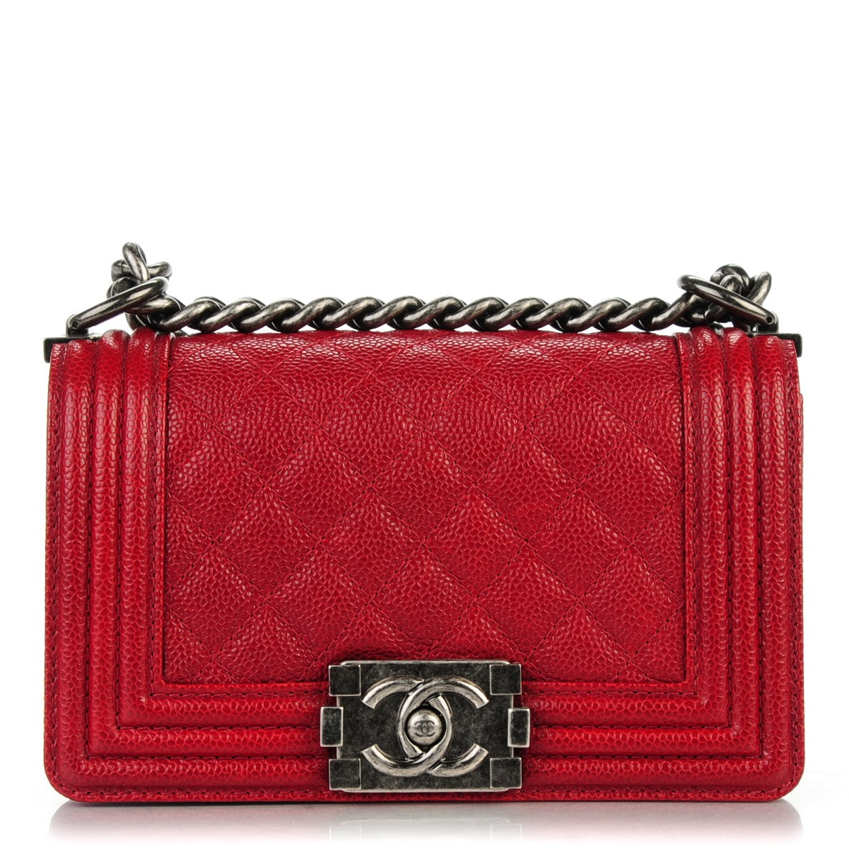 Caviar Quilted Small Boy Flap Bag Dark Red