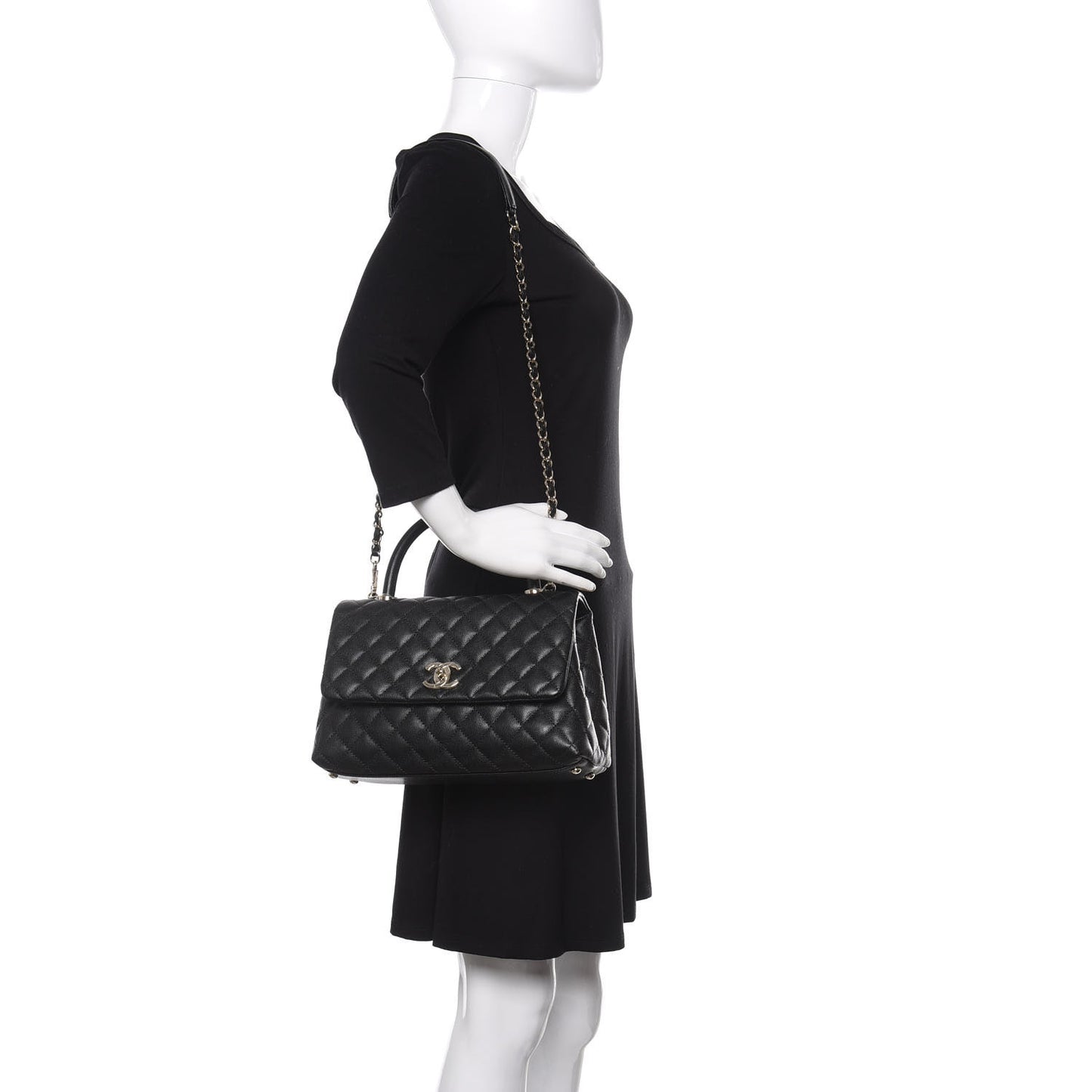 Caviar Quilted Small Coco Handle Flap Black