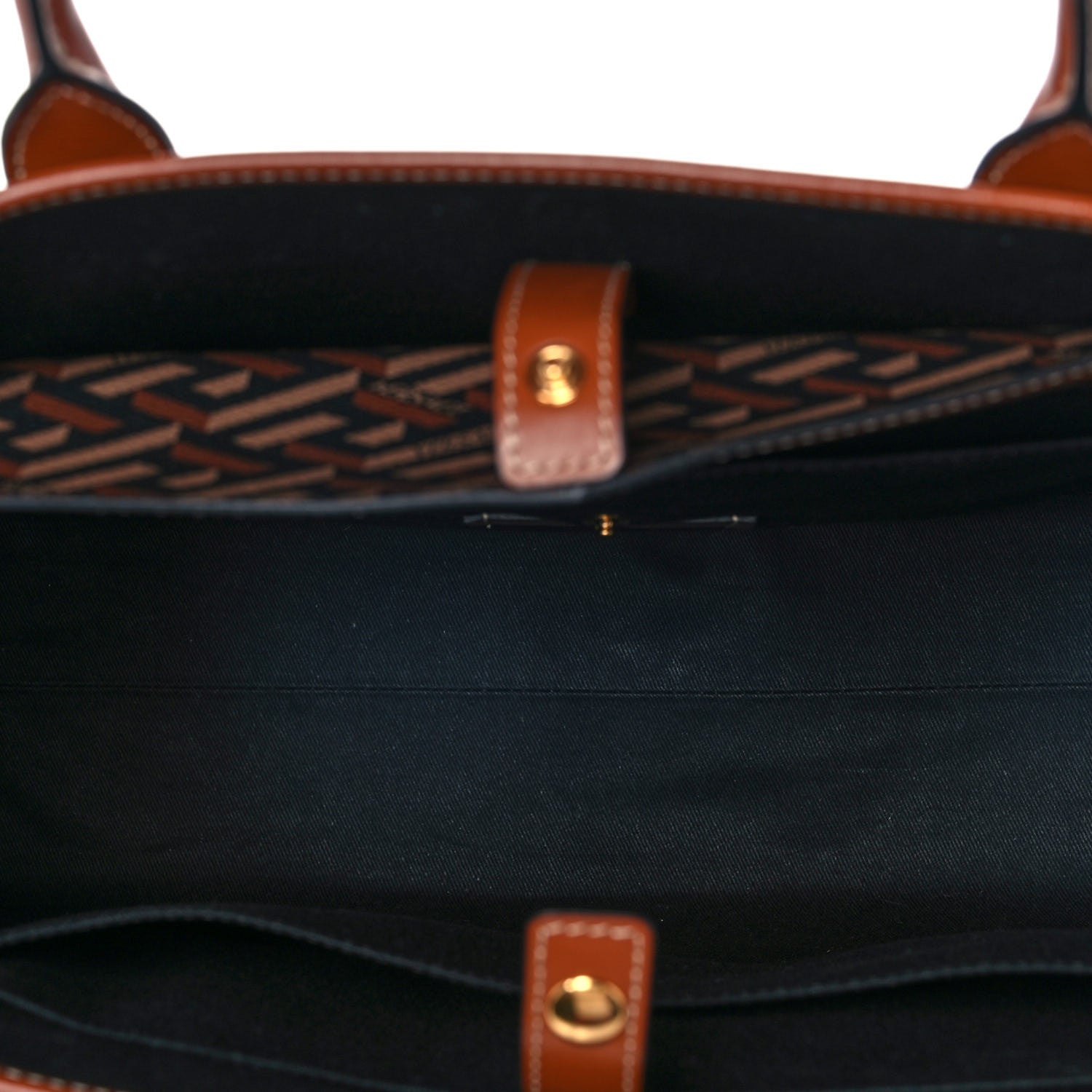 Versace Coated Canvas Calfskin La Greca Signature Tote Bag Black Caramel 4 of 7
