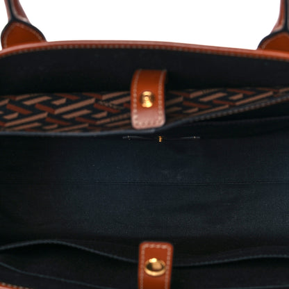 Versace Coated Canvas Calfskin La Greca Signature Tote Bag Black Caramel 4 of 7