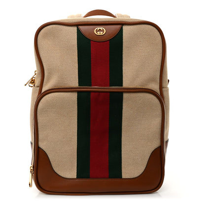 Gucci Vintage Canvas Calfskin Web Backpack Sand Light Cuir 1 of 17